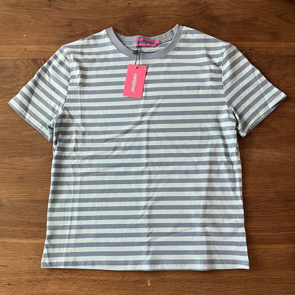 Edikted Blue Striped Short Sleeve Tee
